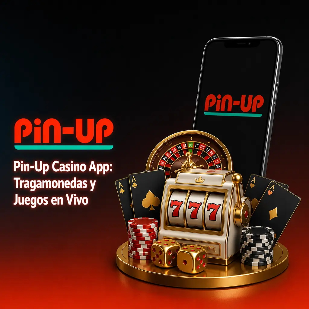Pantalla de la app Pin-Up Casino con tragamonedas y juegos en vivo